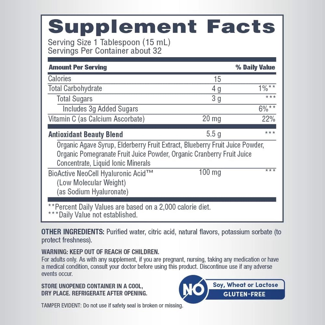 NeoCell, Liquid Hyaluronic Acid + Vitamin C, Delicious Blueberry, 16 fl oz (473 ml)