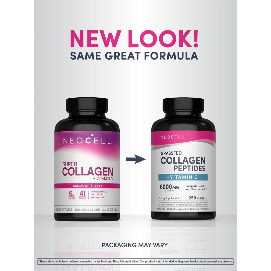 NeoCell, Grassfed Collagen Peptides + Vitamin C, 250 Tablets
