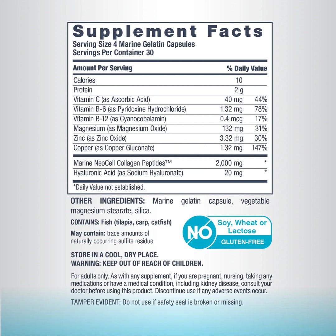 NeoCell, Marine Collagen Peptides + Hyaluronic Acid, 120 Capsules