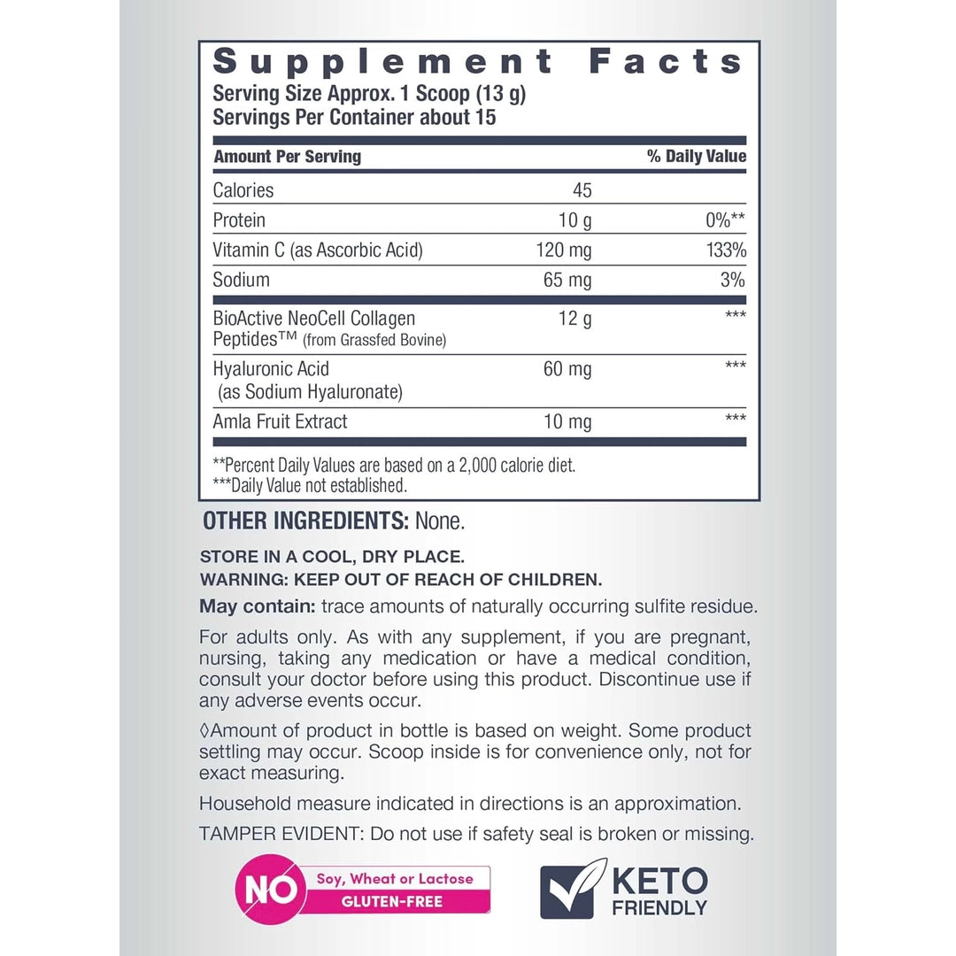 NeoCell, Advanced Collagen Peptides + Hyaluronic Acid & Vitamin C, Unflavored, 6.9 oz (195 g)