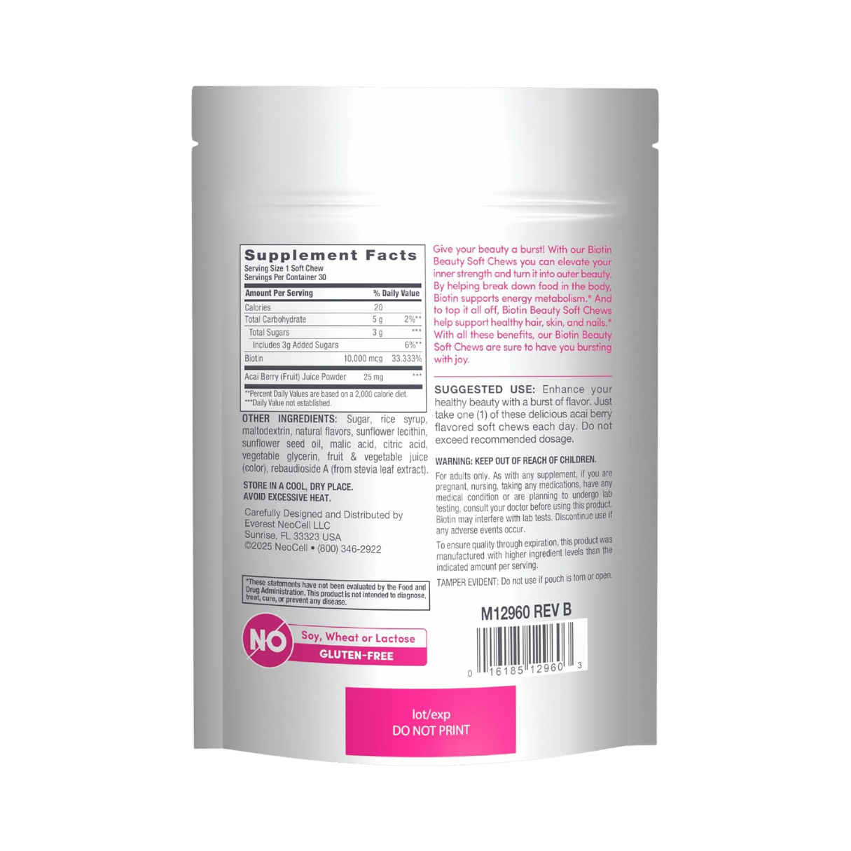 NeoCell, Biotin Beauty Soft Chews,  Acai Berry , 10,000 mcg, 30 Soft Chews