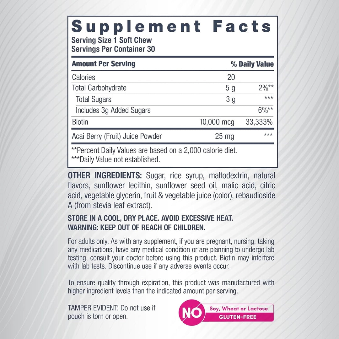 NeoCell, Biotin Beauty Soft Chews,  Acai Berry , 10,000 mcg, 30 Soft Chews