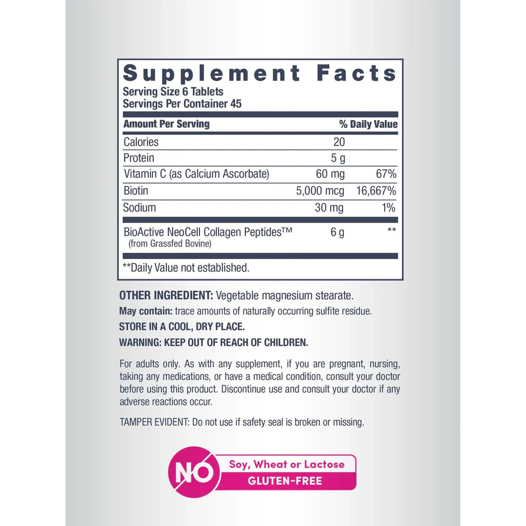 NeoCell, Grassfed Collagen Peptides + Vitamin C & Biotin, 270 Tablets