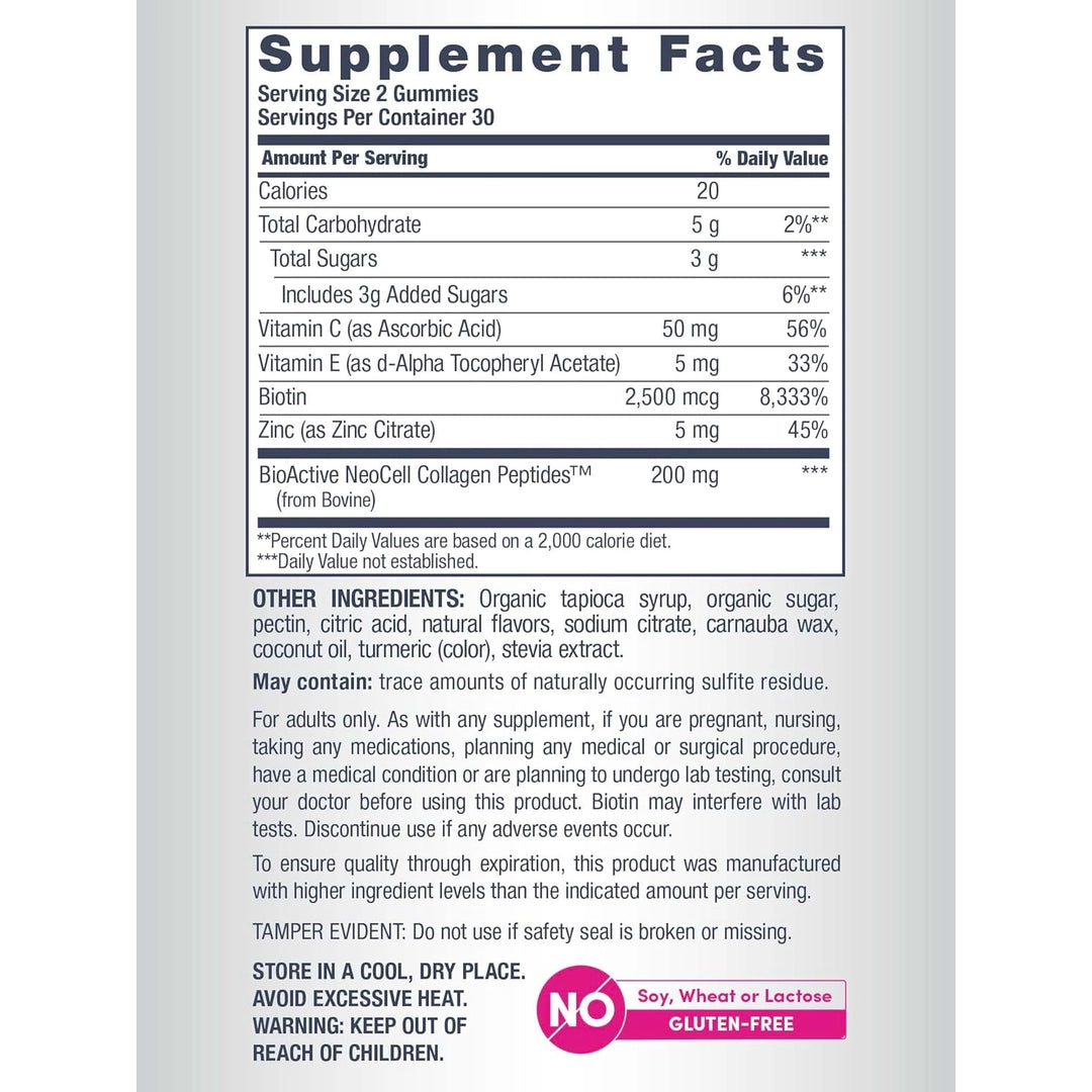 NeoCell, Hair, Skin & Nails Beauty Builder Gummies, Lemon, 60 Gummies
