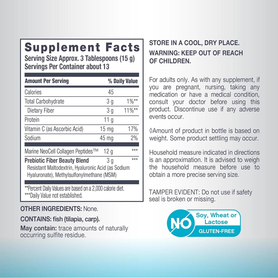 NeoCell, Marine Collagen Peptides + Hyaluronic Acid, MSM & Vitamin C, Unflavored, 7 oz (200 g)