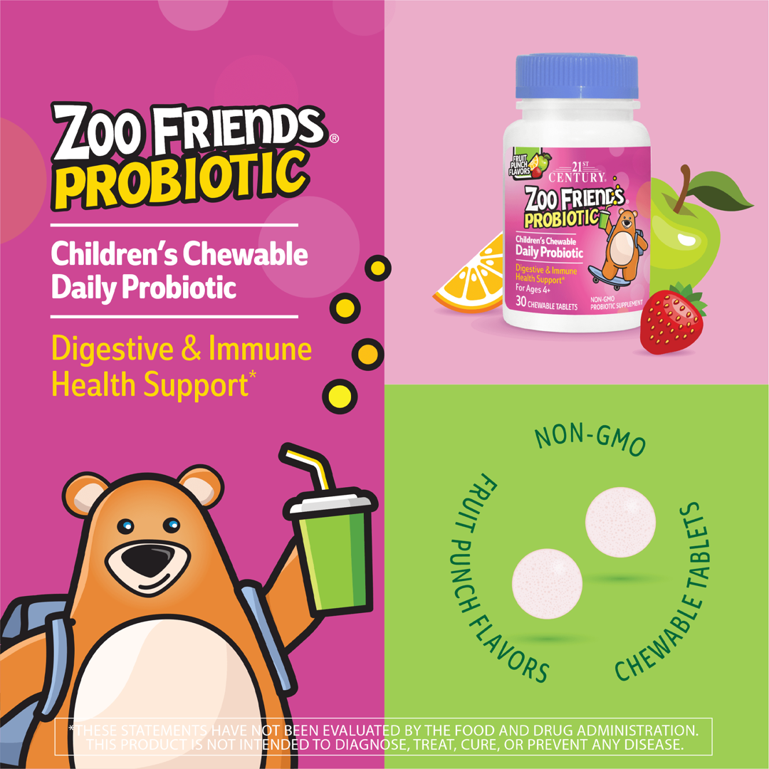 21st Century, Zoo Friends, Children's Chewable Probiotic, Age 4+, Fruit Punch, 30 Chewable Tablets lifestyle image
