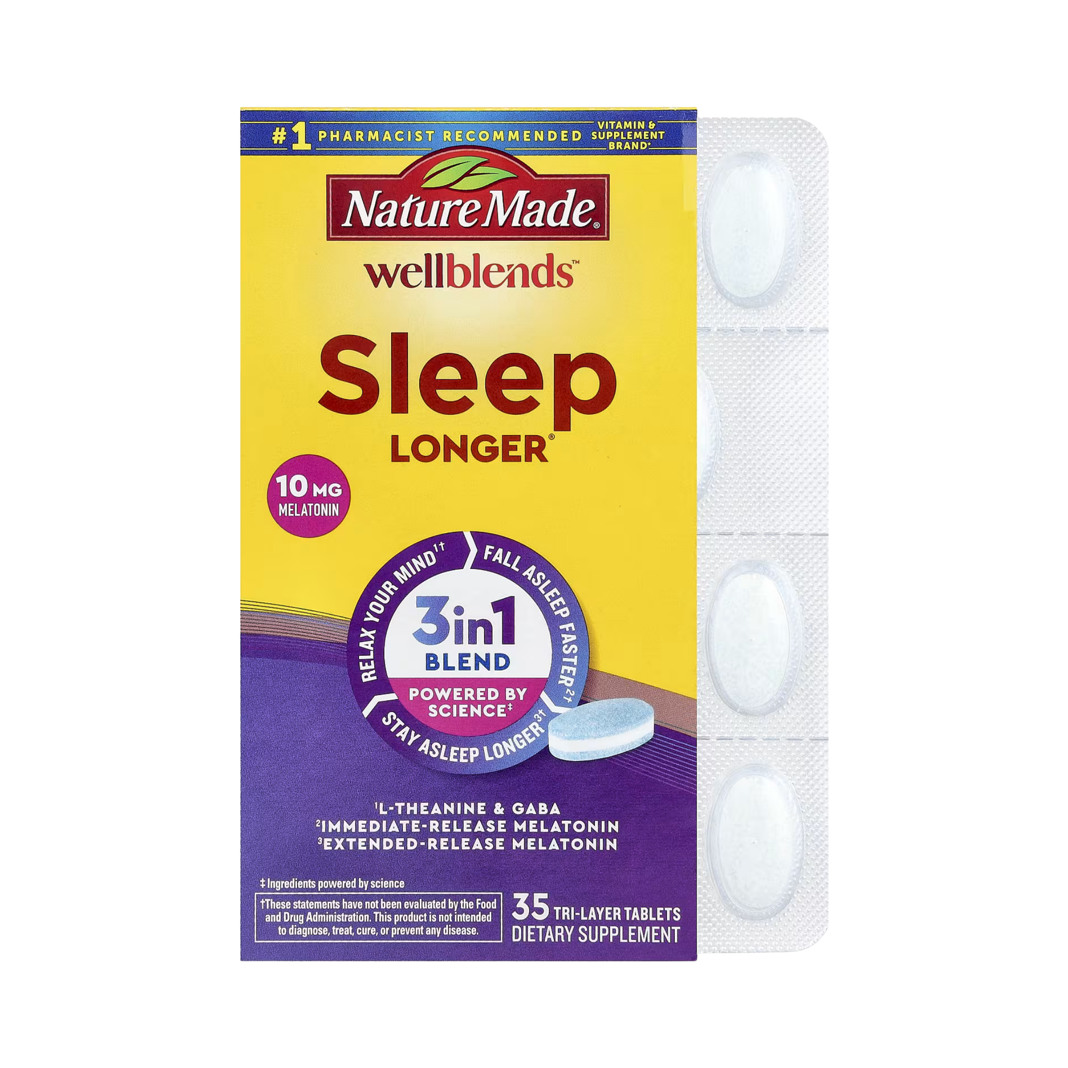 Nature Made, Wellblends, Sleep Longer, 35 Tri-Layer Tablets front packaging view