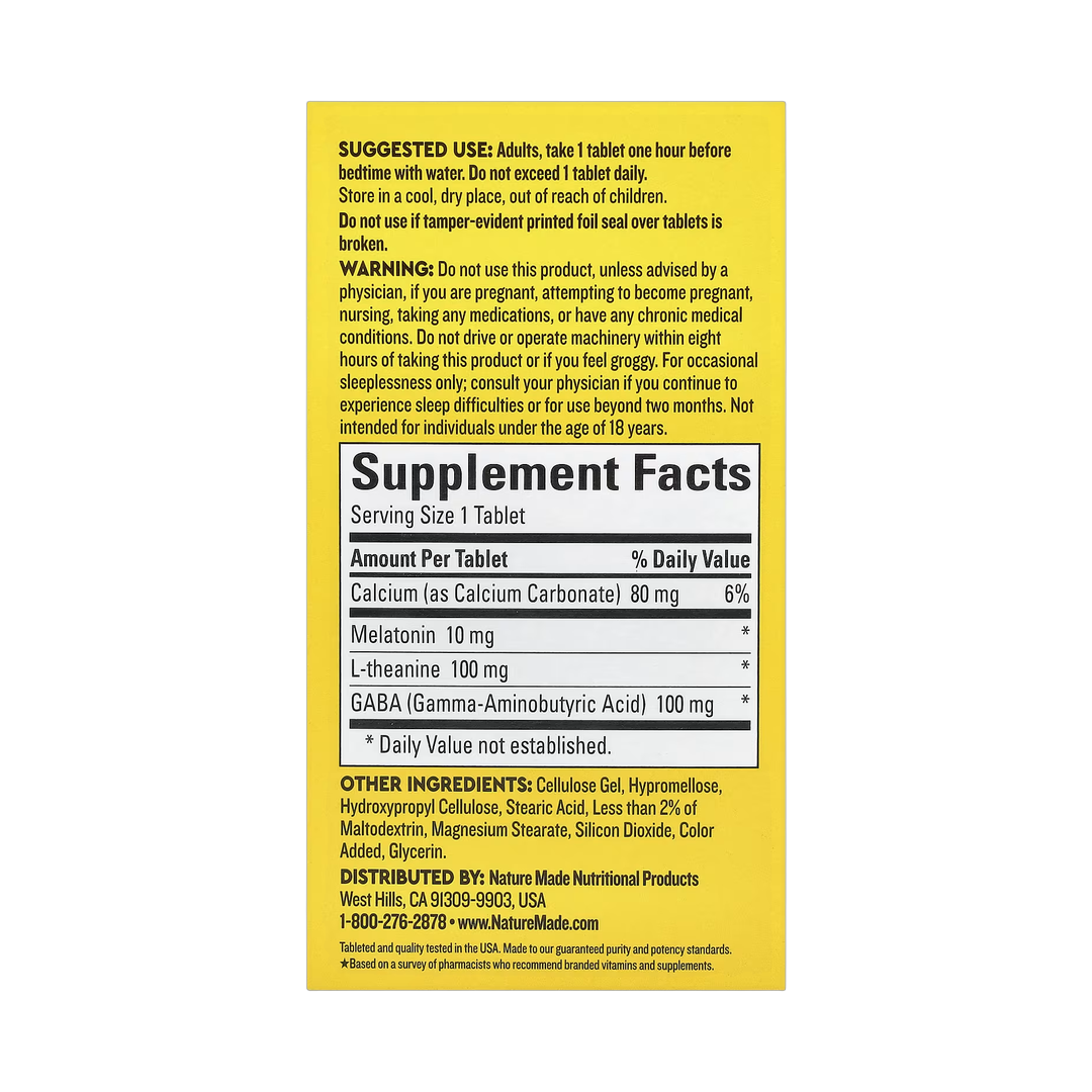 Nature Made, Wellblends, Sleep Longer, 35 Tri-Layer Tablets back packaging view