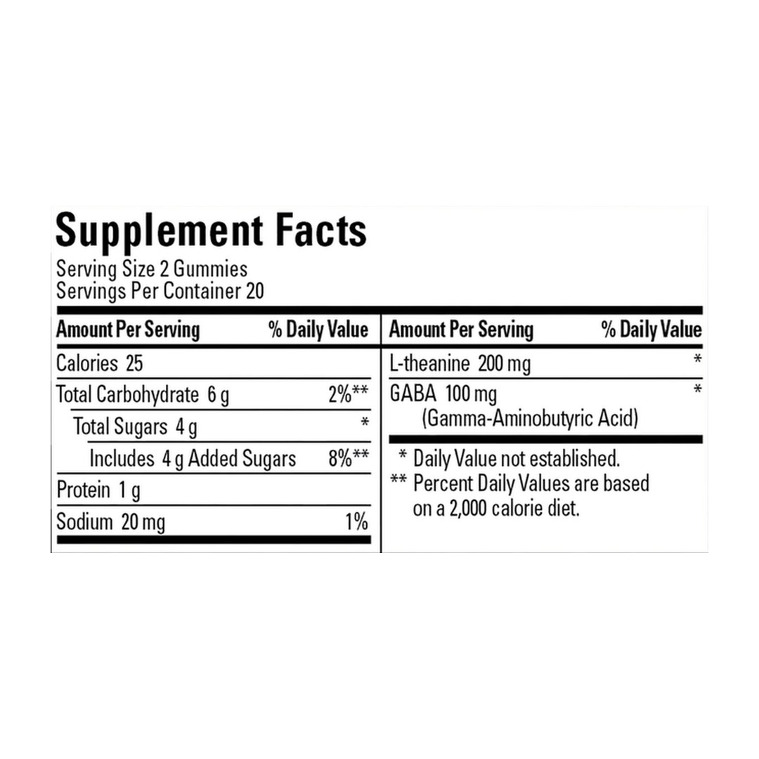 Nature Made, Wellblends, Stress Relief, Strawberry, 40 Gummies supplement facts label showing ingredients, vitamins, minerals, and serving information