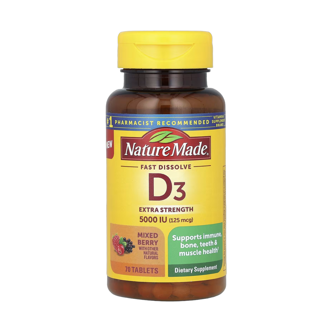 Nature Made, Fast Dissolve D3, Mixed Berry, 125 mcg (5,000 IU), 70 Tablets front packaging view