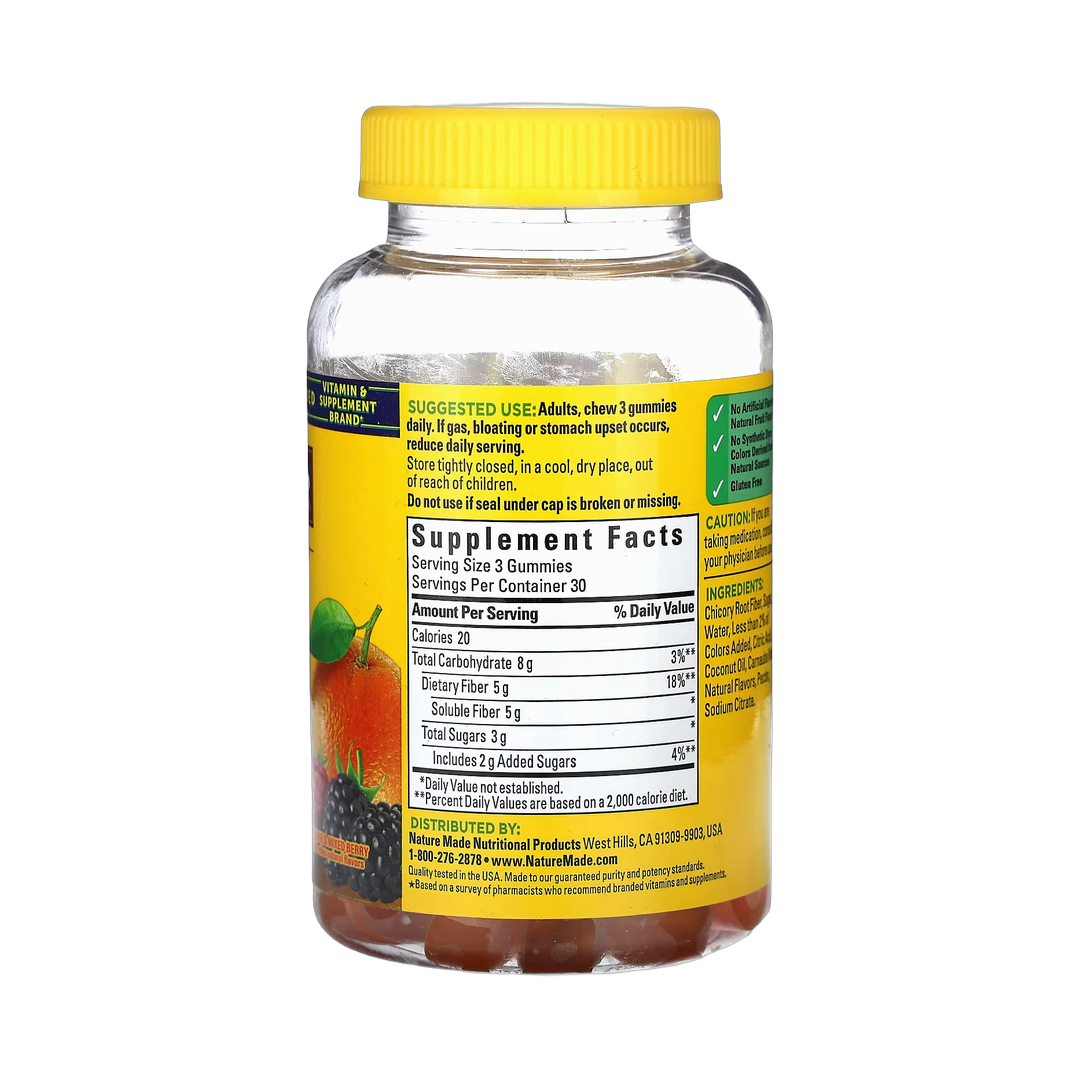 Nature Made, Fiber Gummies, Orange & Mixed Berry, 90 Gummies back packaging view