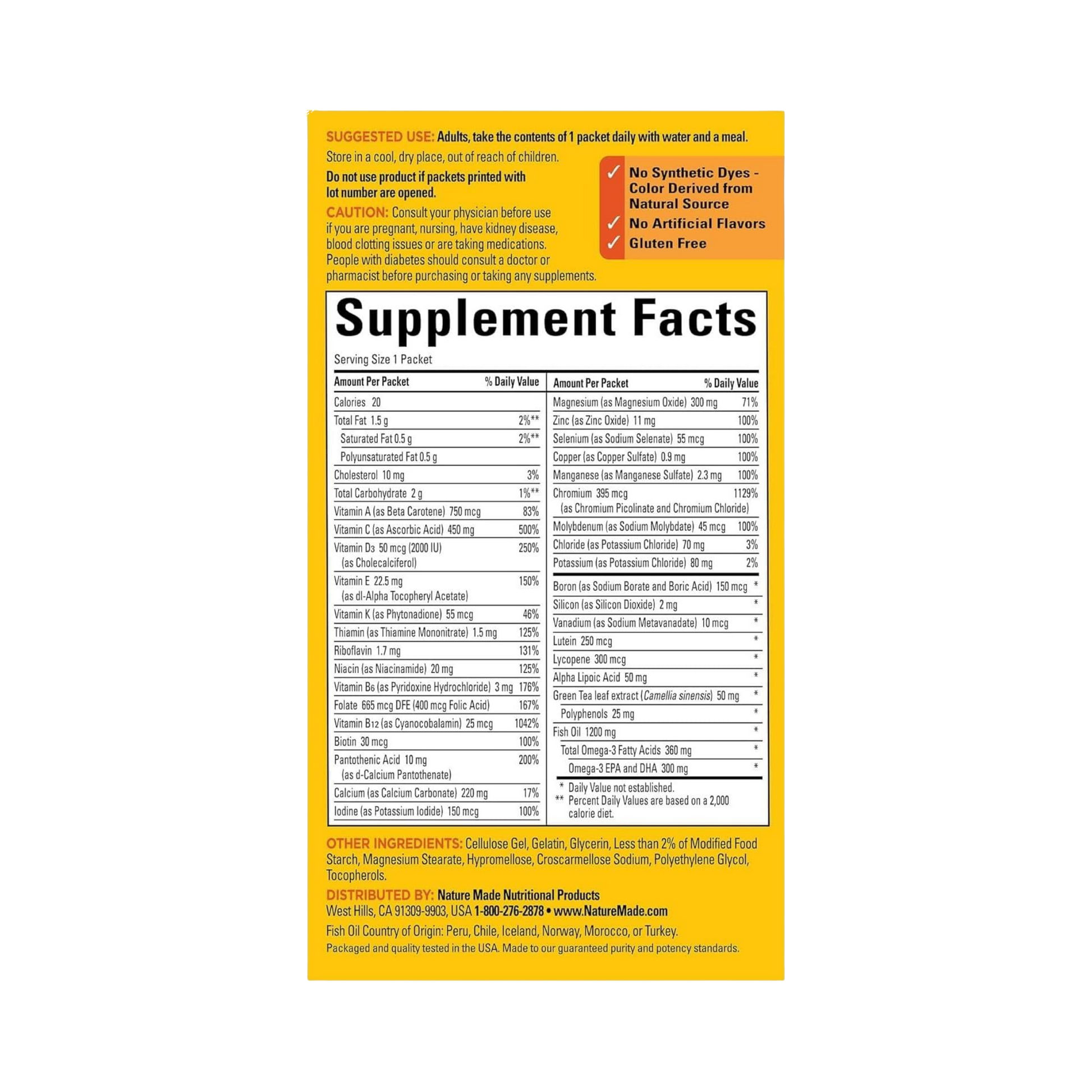 Nature Made, Daily Diabetes Health, 30 Packets back packaging view