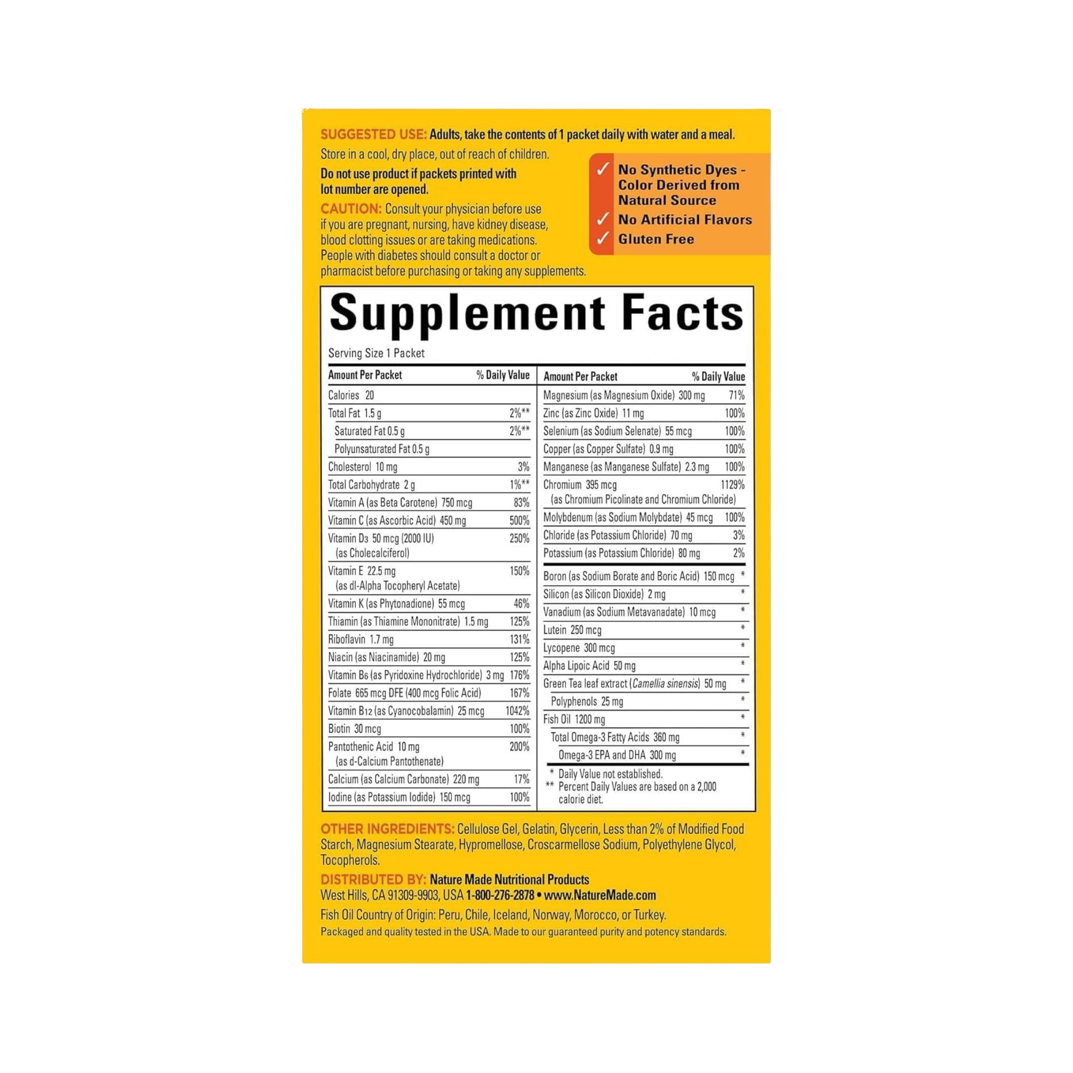 Nature Made, Daily Diabetes Health, 30 Packets back packaging view