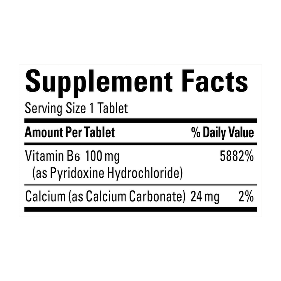 Nature Made, Vitamin B-6, 100 Mg, 100 Tablets supplement facts label showing ingredients, vitamins, minerals, and serving information