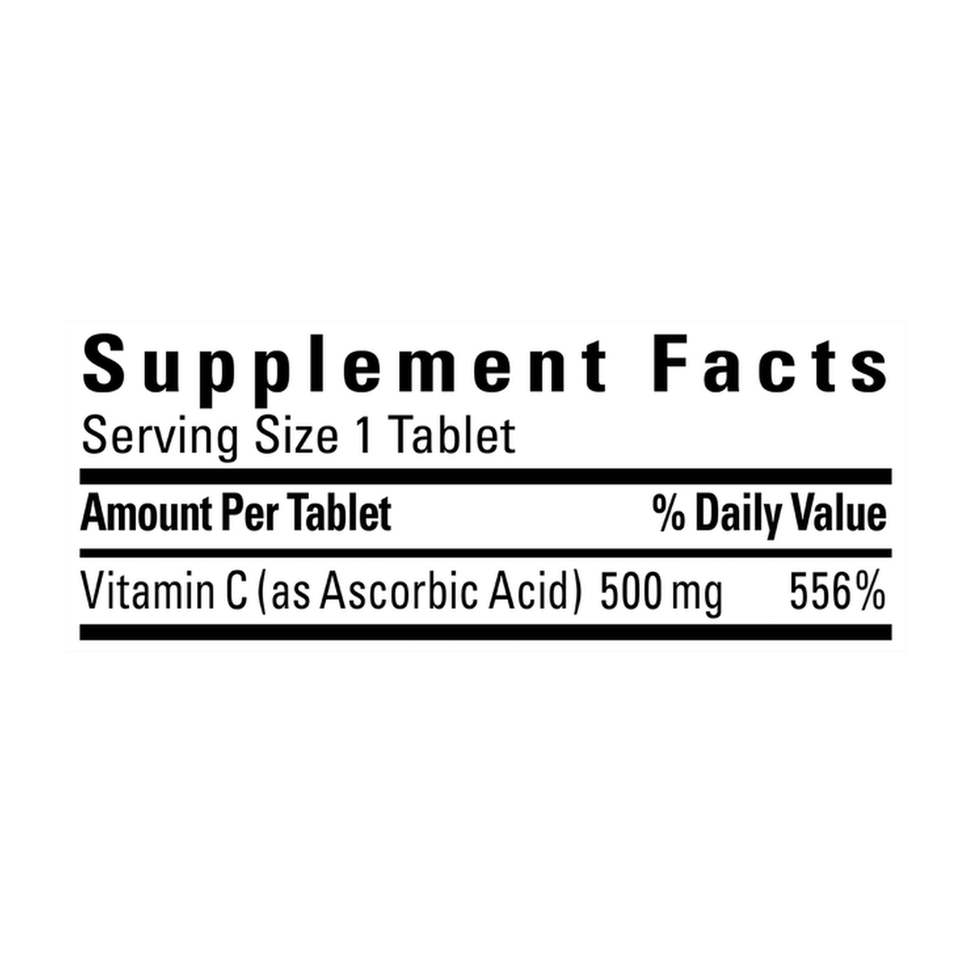 Nature Made, Vitamin C, 500 mg Tablets, 100 Tablets supplement facts label showing ingredients, vitamins, minerals, and serving information