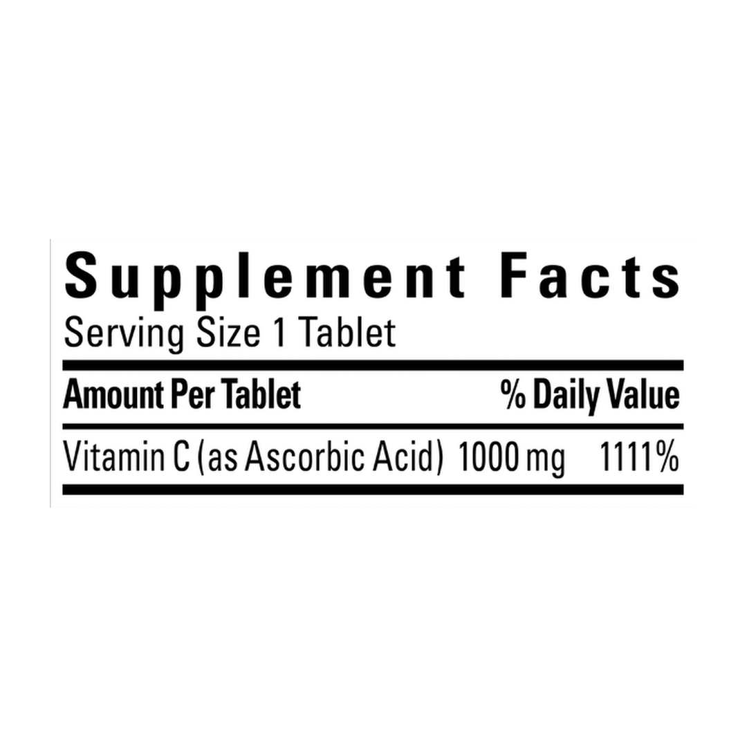 Nature Made, Vitamin C, 1000 mg, 100 Tablets supplement facts label showing ingredients, vitamins, minerals, and serving information