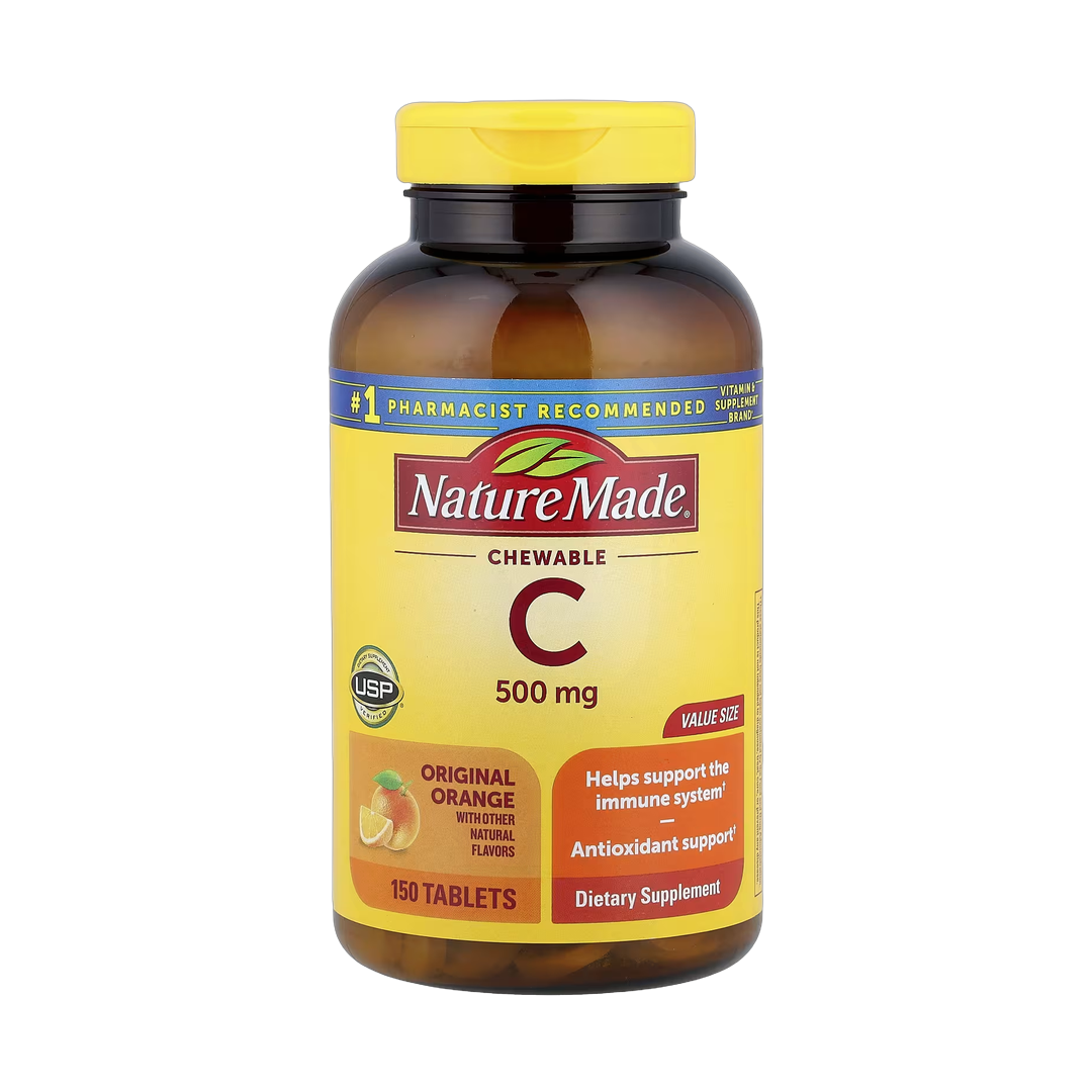 Nature Made, Vitamin C Chewable, Original Orange, 500 mg, 150 Tablets front packaging view