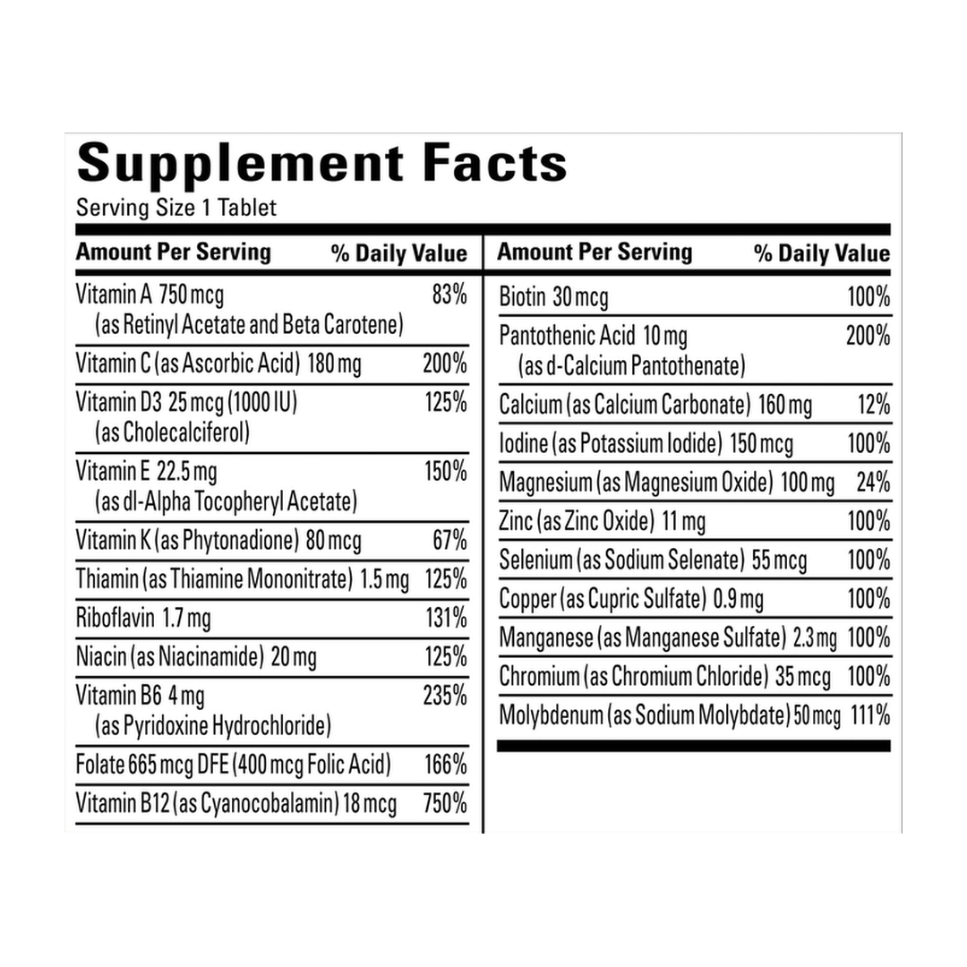Nature Made, Multi for Him, 90 Tablets supplement facts label showing ingredients, vitamins, minerals, and serving information