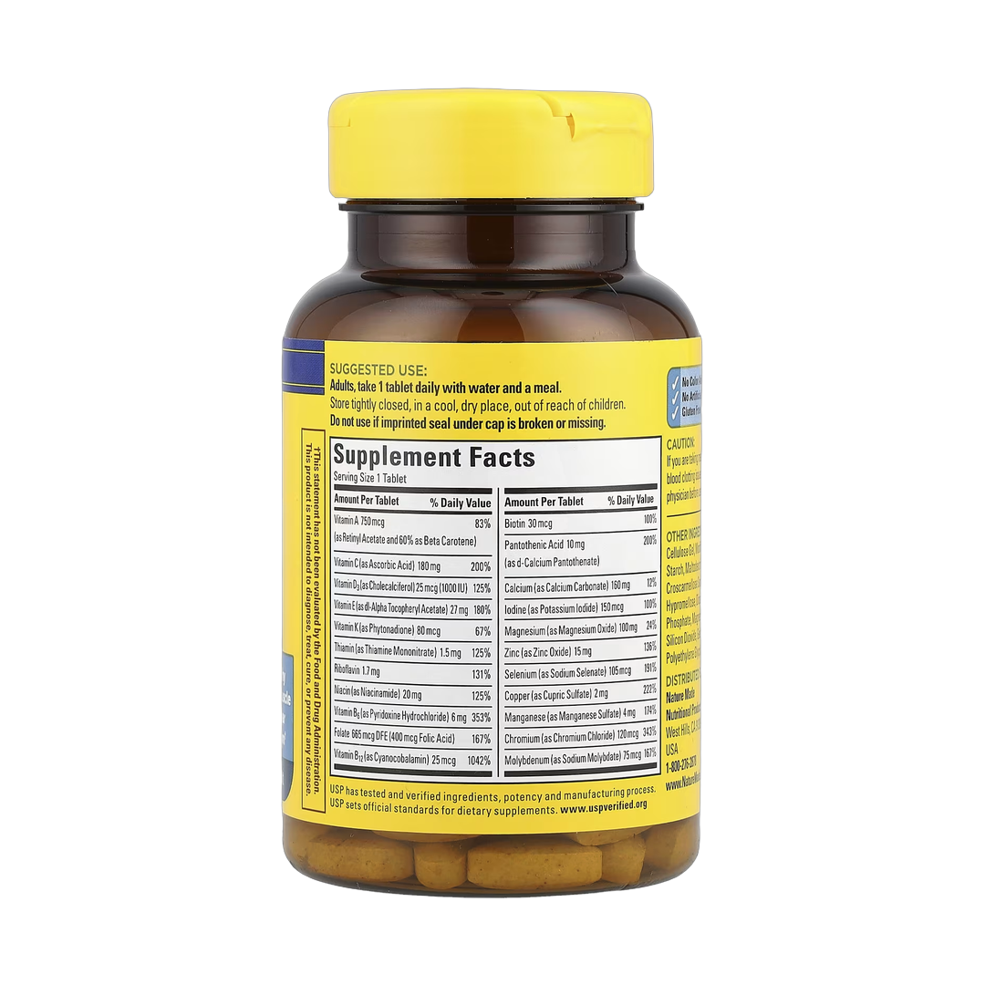 Nature Made, Multi For Him 50+, 90 Tablets back packaging view