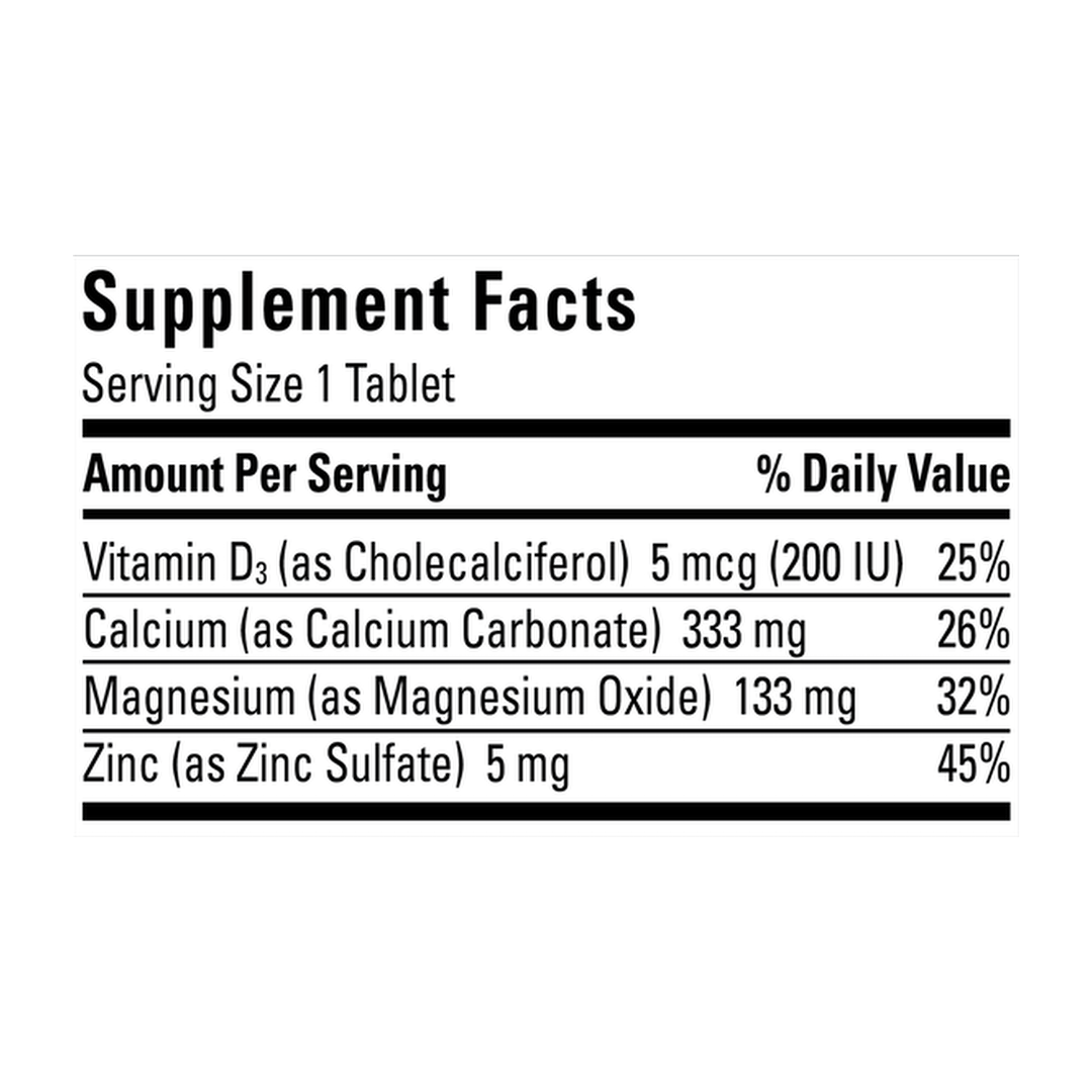 Nature Made, Calcium Magnesium Zinc with Vitamin D3, 300 Tablets supplement facts label showing ingredients, vitamins, minerals, and serving information