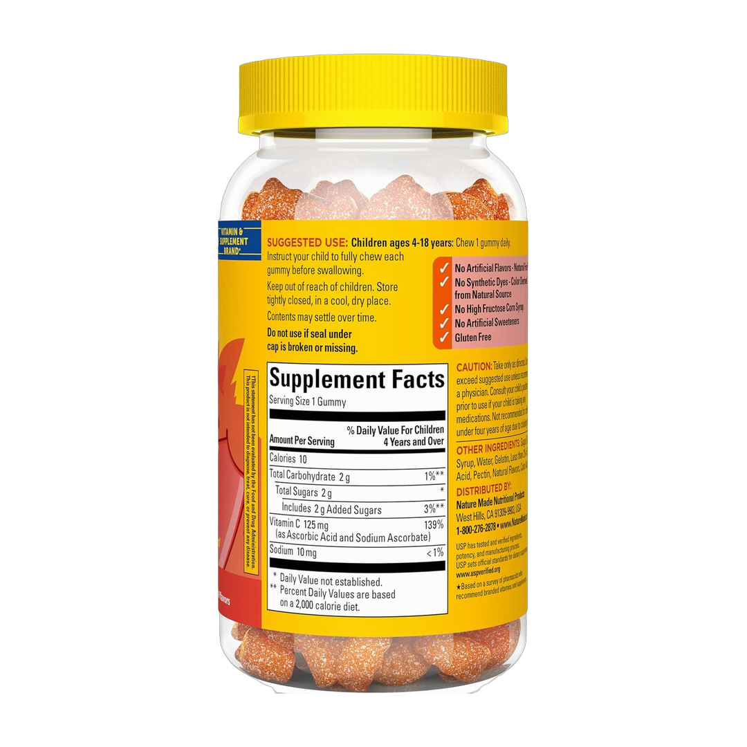 Nature Made, Kids First Vitamin C Gummies for Kids, 110 Gummies back packaging view