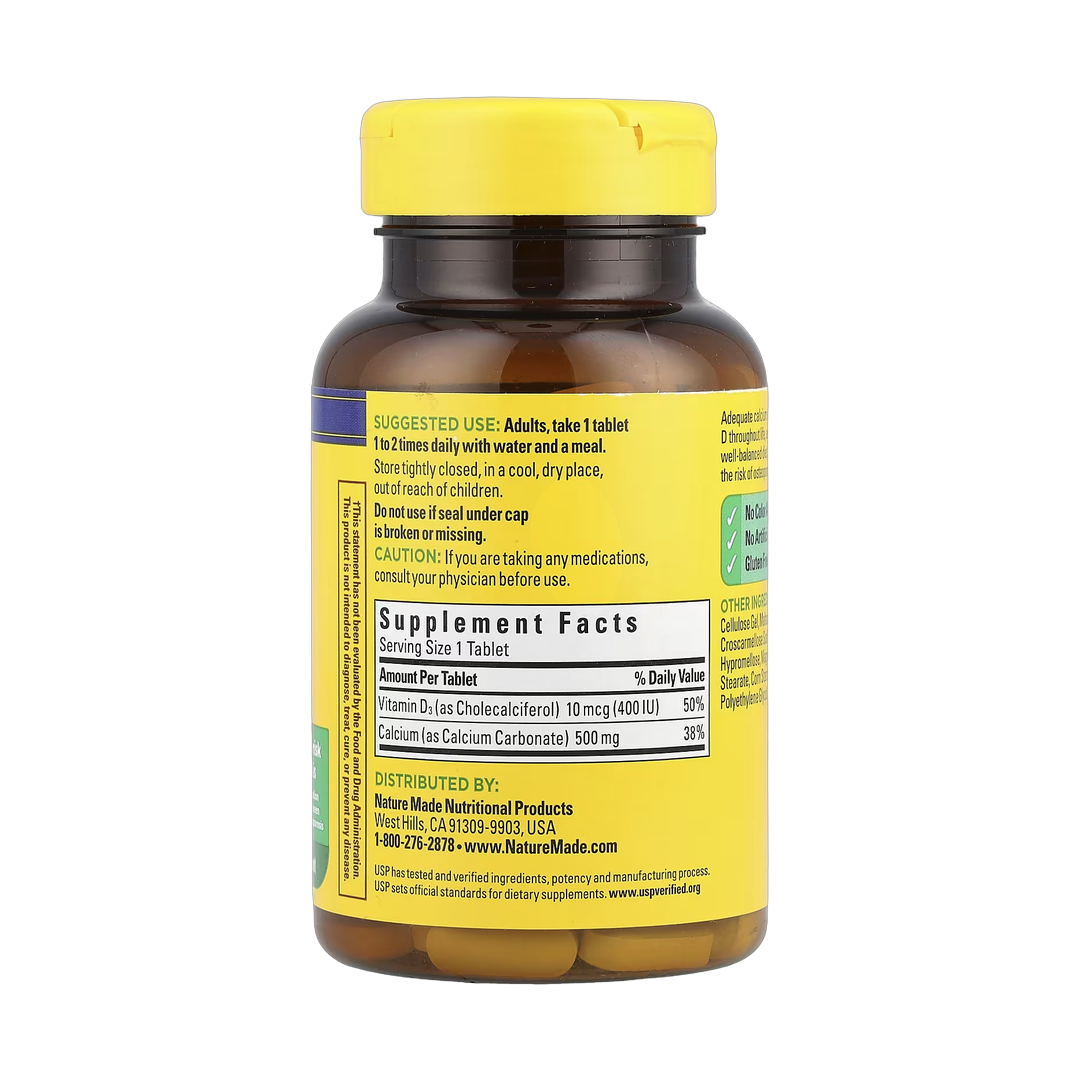 Nature Made, Calcium with D3, 130 Tablets back packaging view