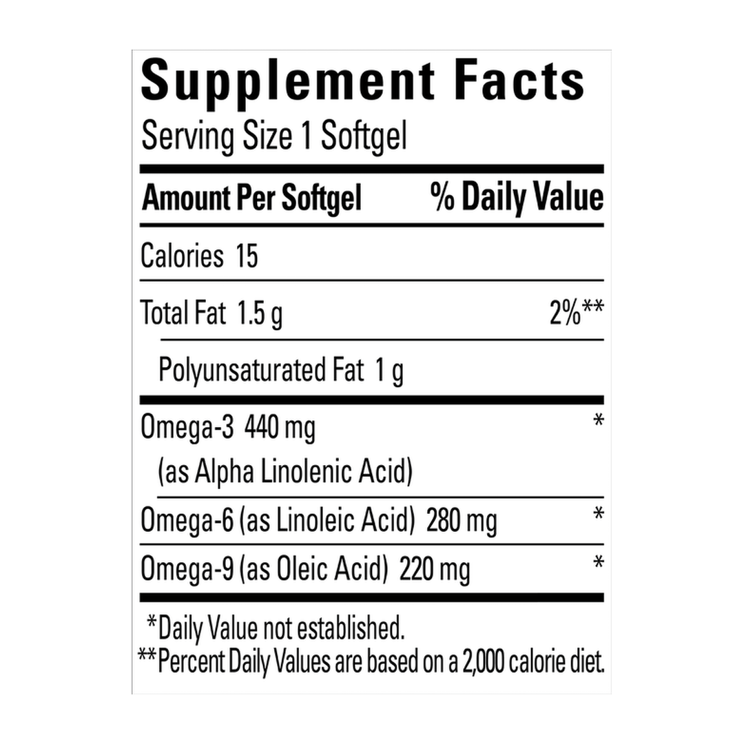 Nature Made, Triple Omega, 150 Softgels supplement facts label showing ingredients, vitamins, minerals, and serving information
