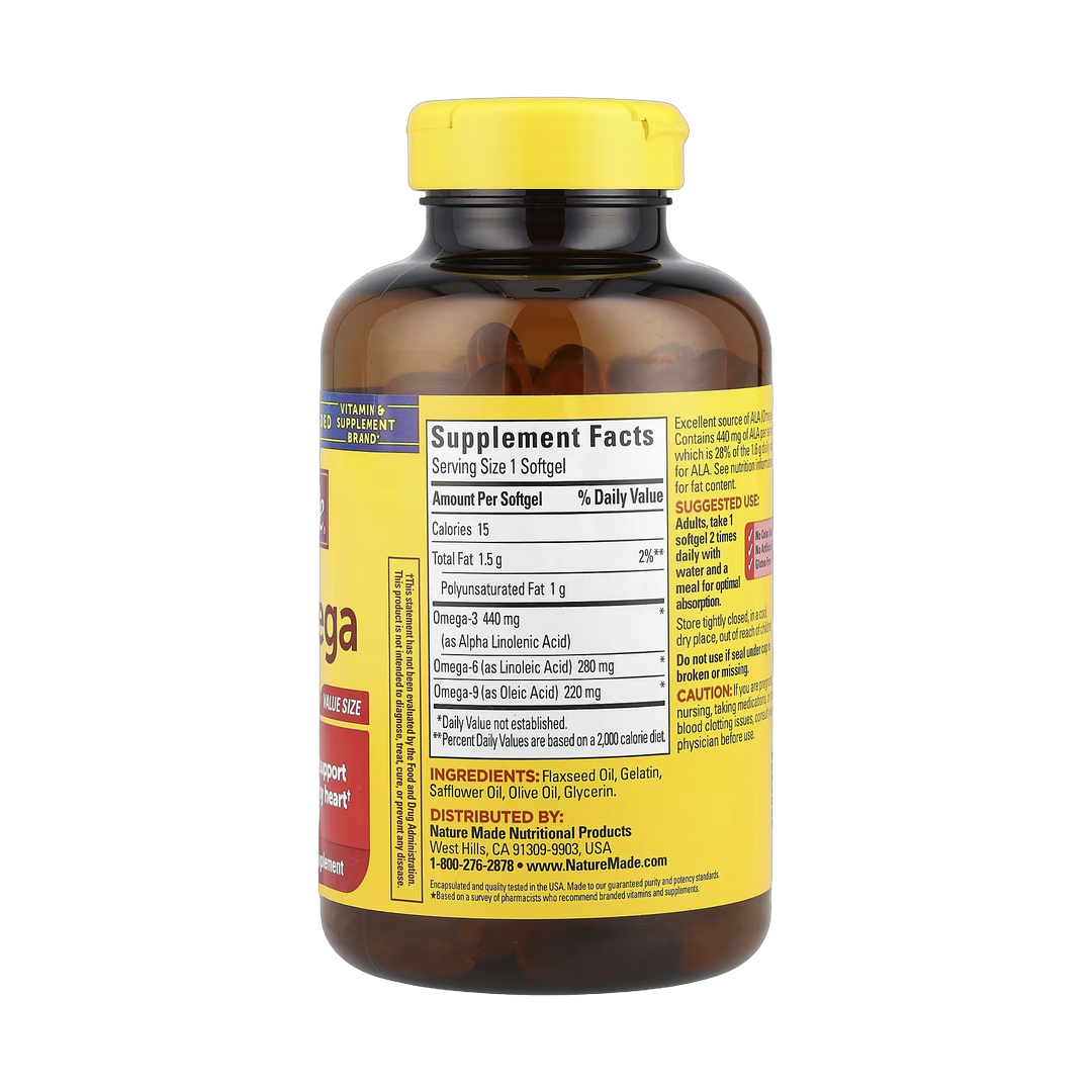 Nature Made, Triple Omega, 150 Softgels back packaging view