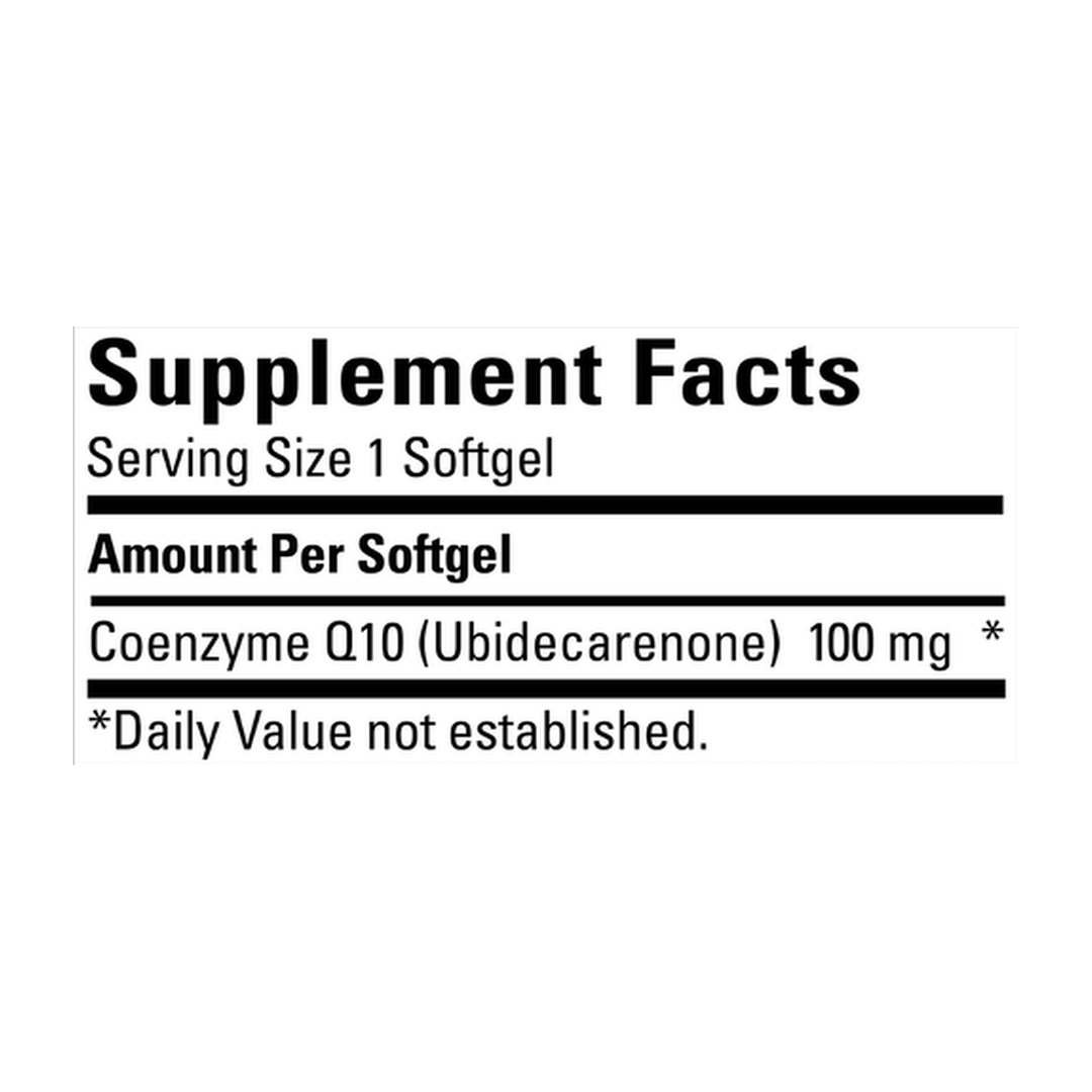 Nature Made, CoQ10, 100 mg, 72 Softgels supplement facts label showing ingredients, vitamins, minerals, and serving information