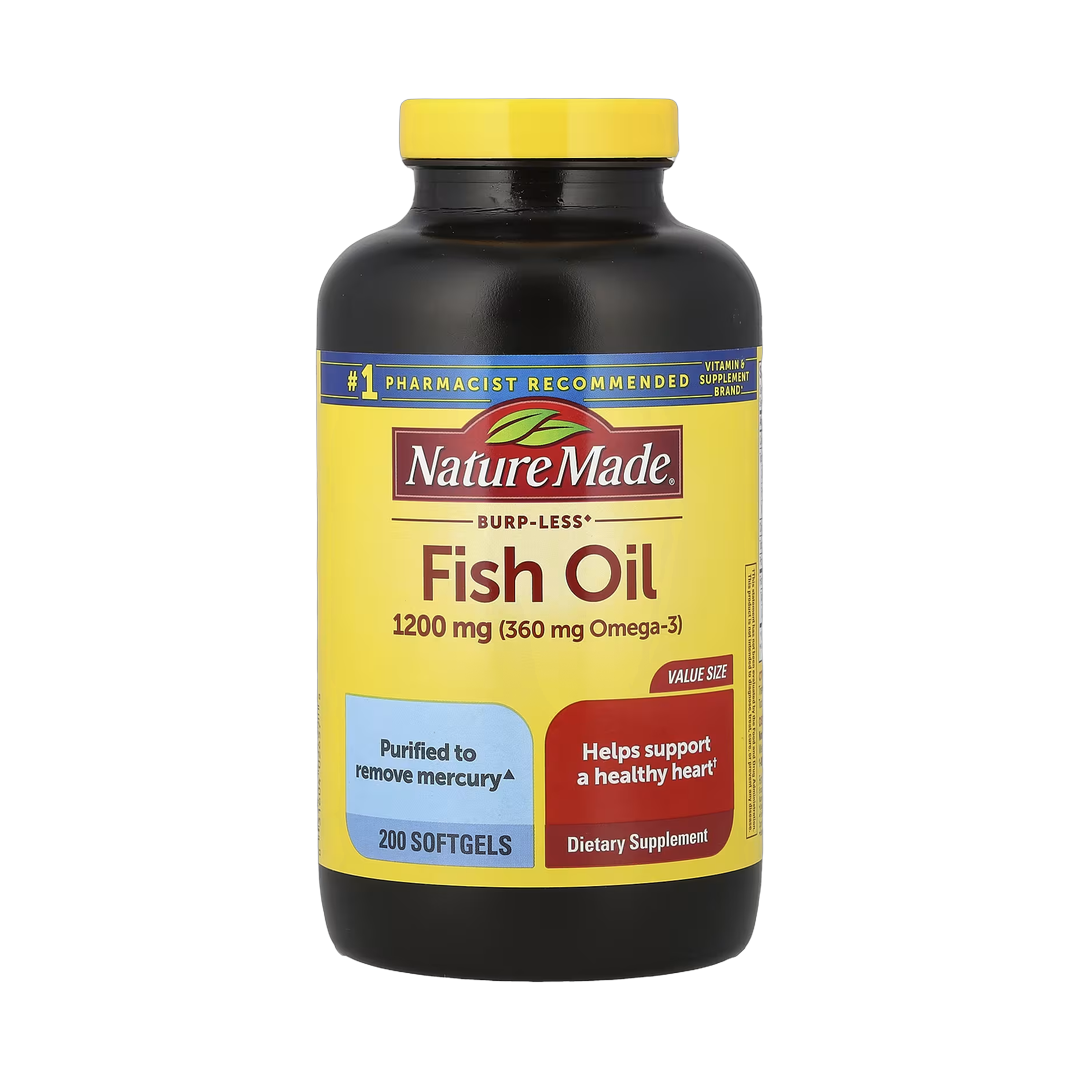 Nature Made, Fish Oil, Burp-Less, 1,200 mg, 200 Softgels front packaging view