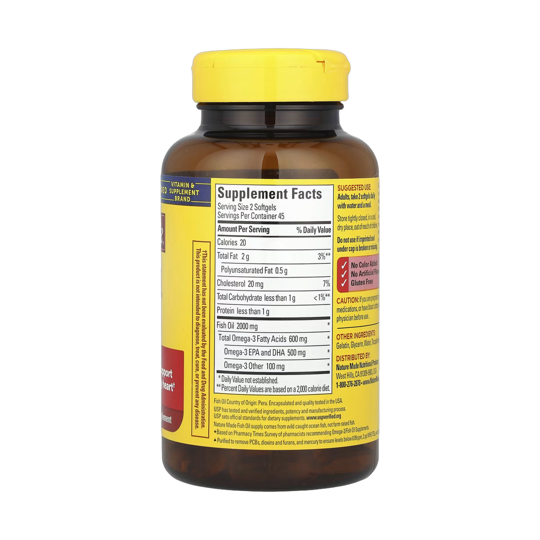 Nature Made, Fish Oil, 1,000 mg, 90 Softgels back packaging view