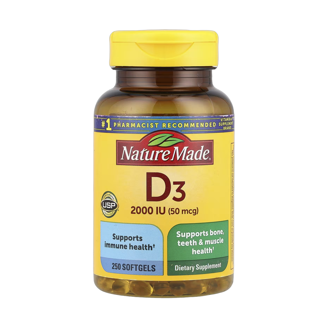 Nature Made, Vitamin D3, 50 mcg (2,000 IU), 250 Softgels front packaging view