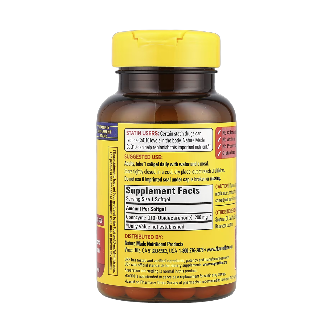 Nature Made, CoQ10, 200 mg, 80 Softgels back packaging view