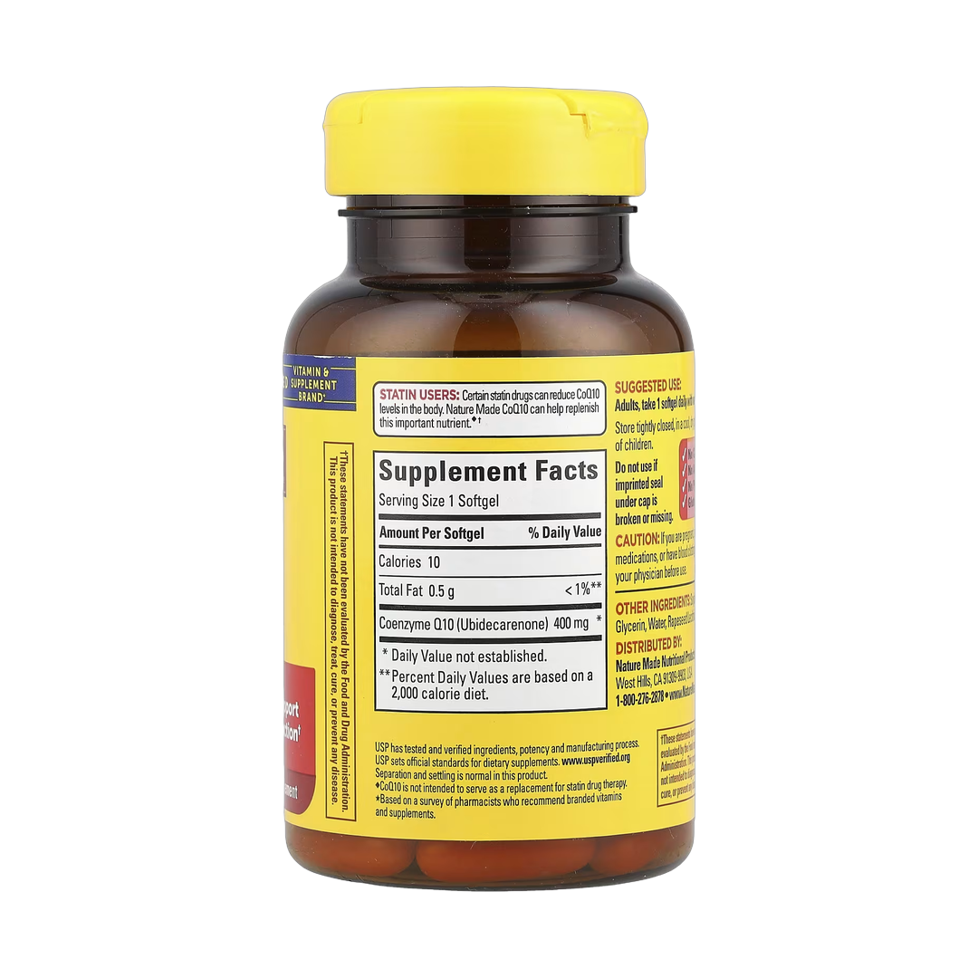Nature Made, CoQ10, 400 mg, 40 Softgels back packaging view