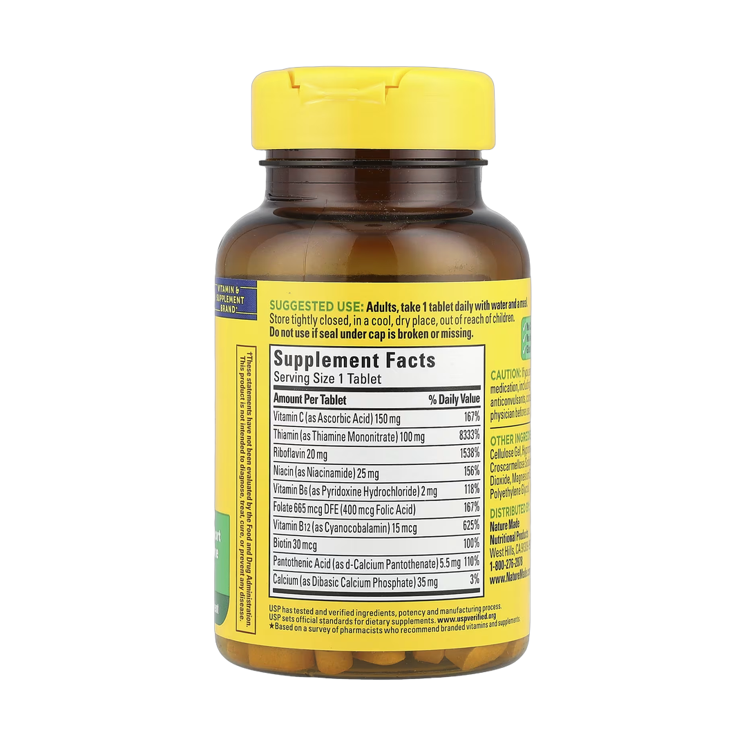 Nature Made, Super B-Complex with Vitamin C, 140 Tablets back packaging view