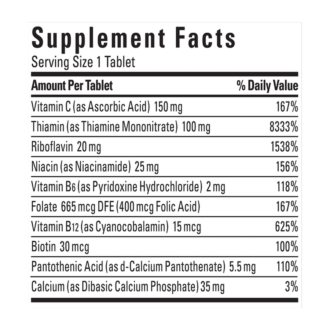 Nature Made, Super-B Complex with Vitamin C, 360 Tablets supplement facts label showing ingredients, vitamins, minerals, and serving information