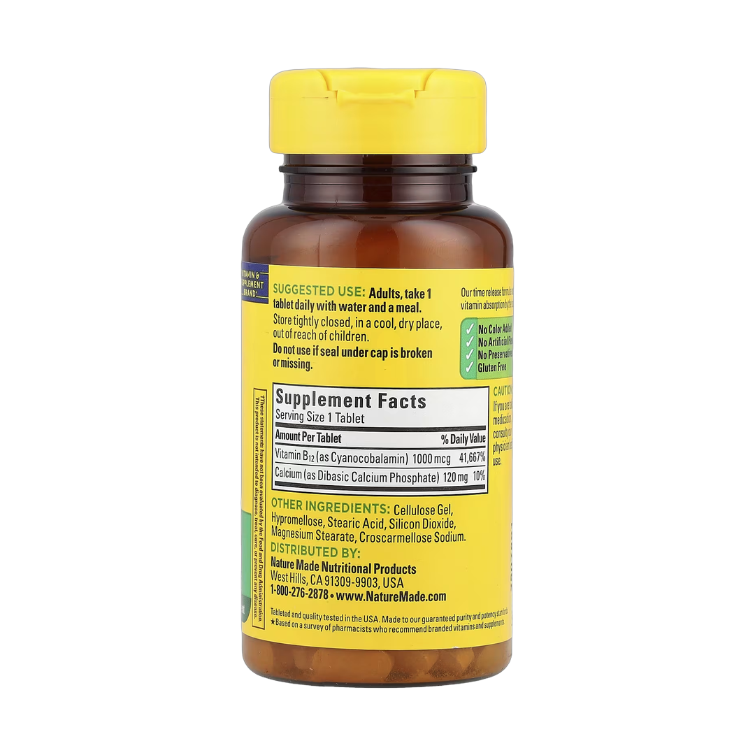Nature Made, Vitamin B12, Time Release, 75 Tablets back packaging view