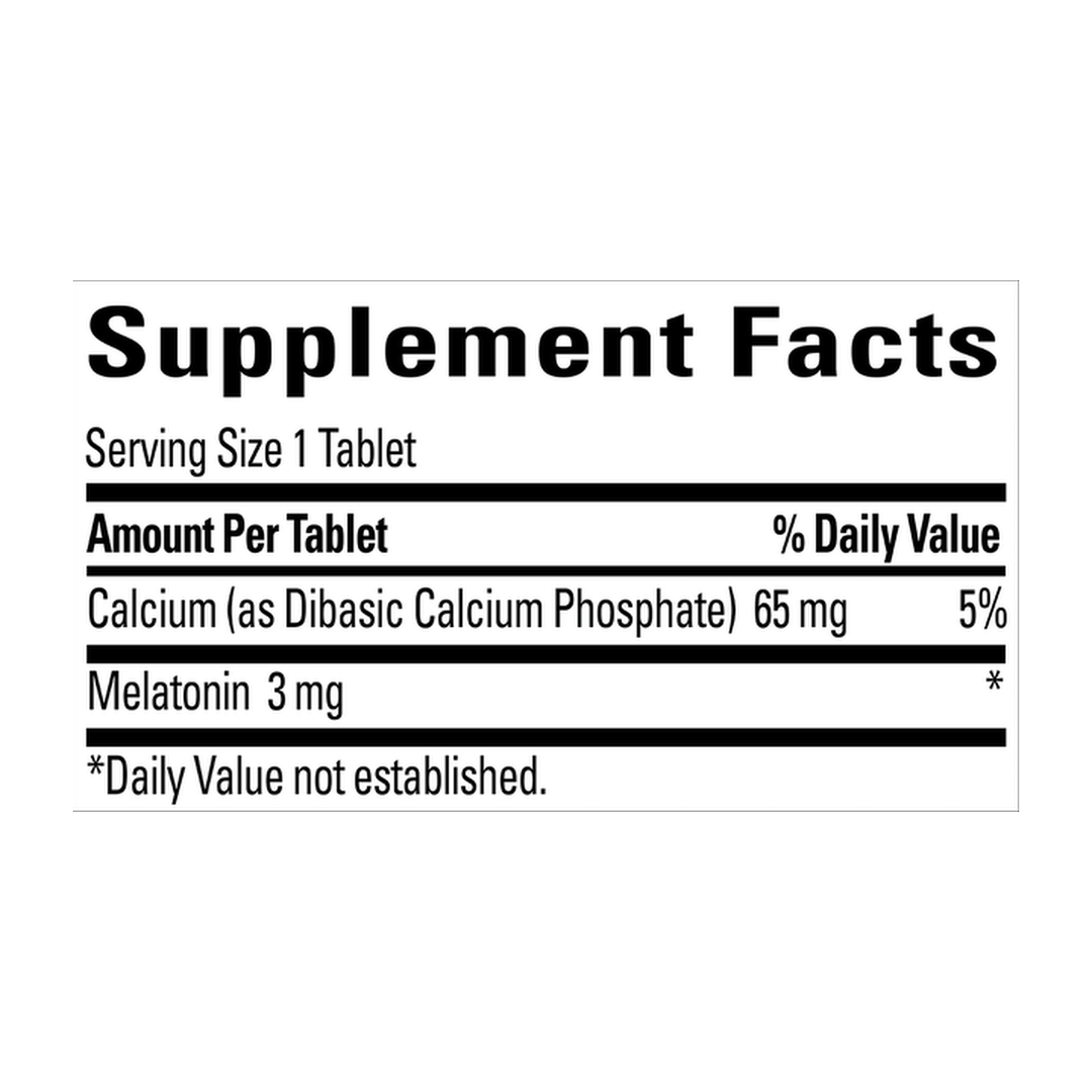 Nature Made, Melatonin, 3 mg, 120 Tablets supplement facts label showing ingredients, vitamins, minerals, and serving information