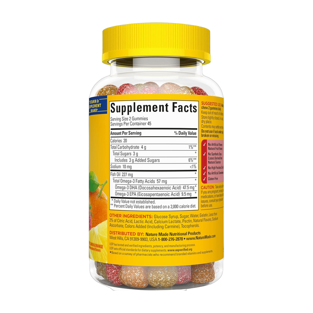 Nature Made, Fish Oil Gummies, Orange , 90 Gummies back packaging view