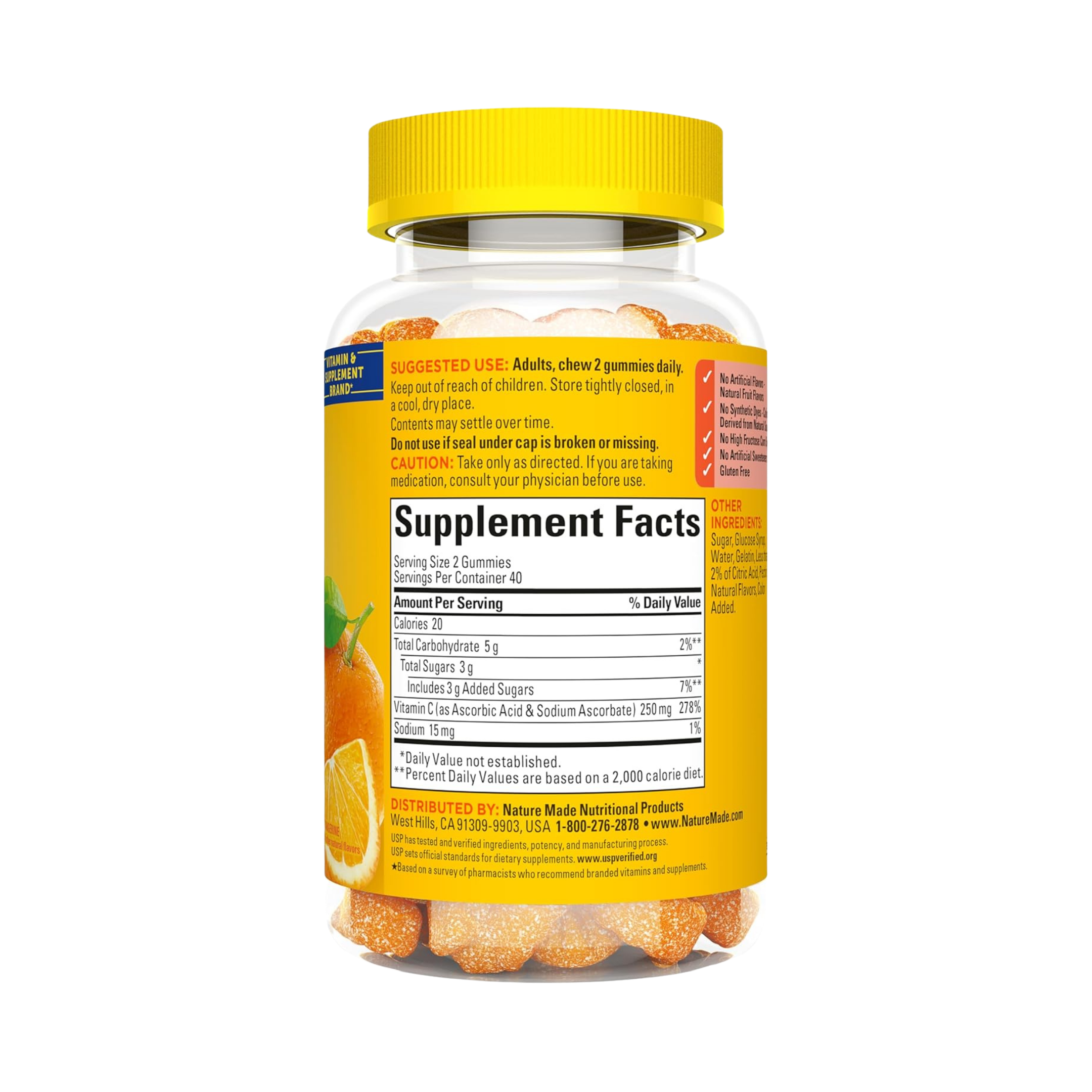 Nature Made, Vitamin C Gummies, Tangerine, 80 Gummies back packaging view