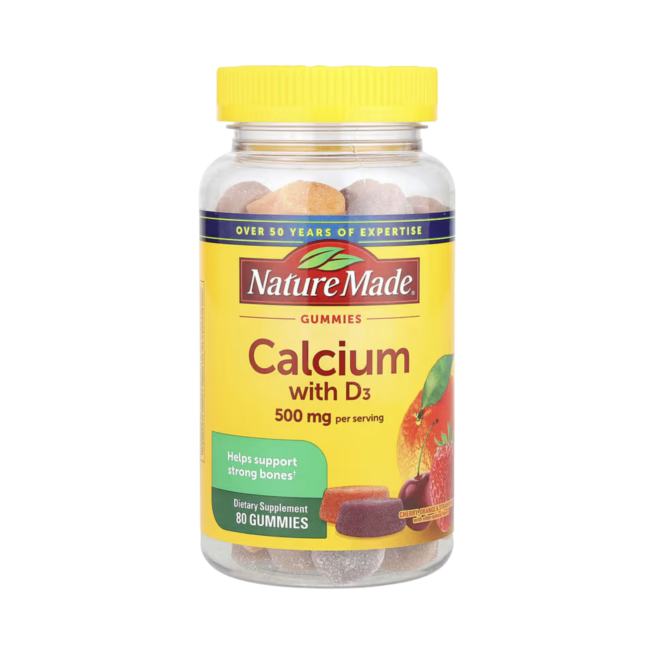 Nature Made, Calcium with Vitamin D3 Gummies, Cherry, Orange & Strawberry, 80 Gummies front packaging view