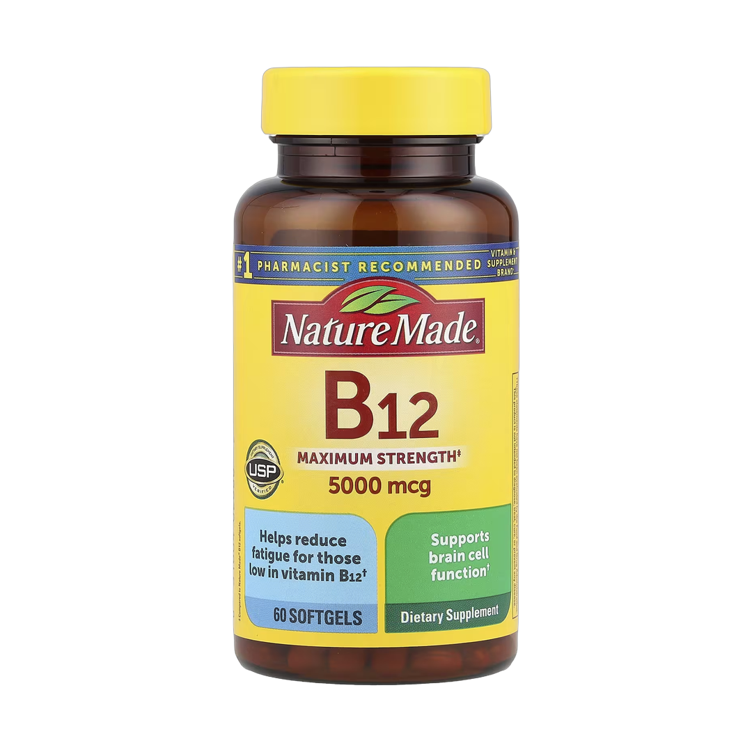 Nature Made, Vitamin B12, Maximum Strength, 5,000 mcg, 60 Softgels front packaging view