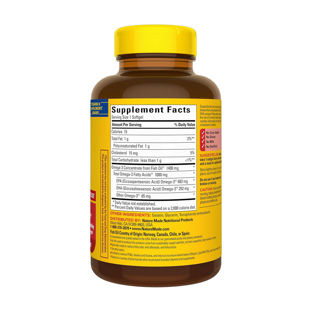 Nature Made, Ultra Omega-3 Fish Oil, 1400 mg, 90 Softgel back packaging view