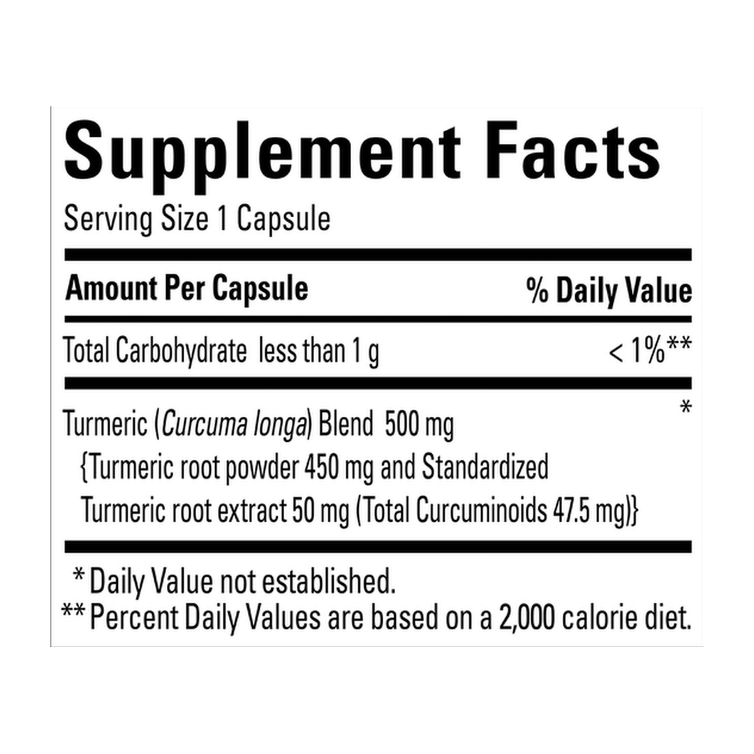 Nature Made, Turmeric Curcumin, 500 mg, 120 Capsules supplement facts label showing ingredients, vitamins, minerals, and serving information