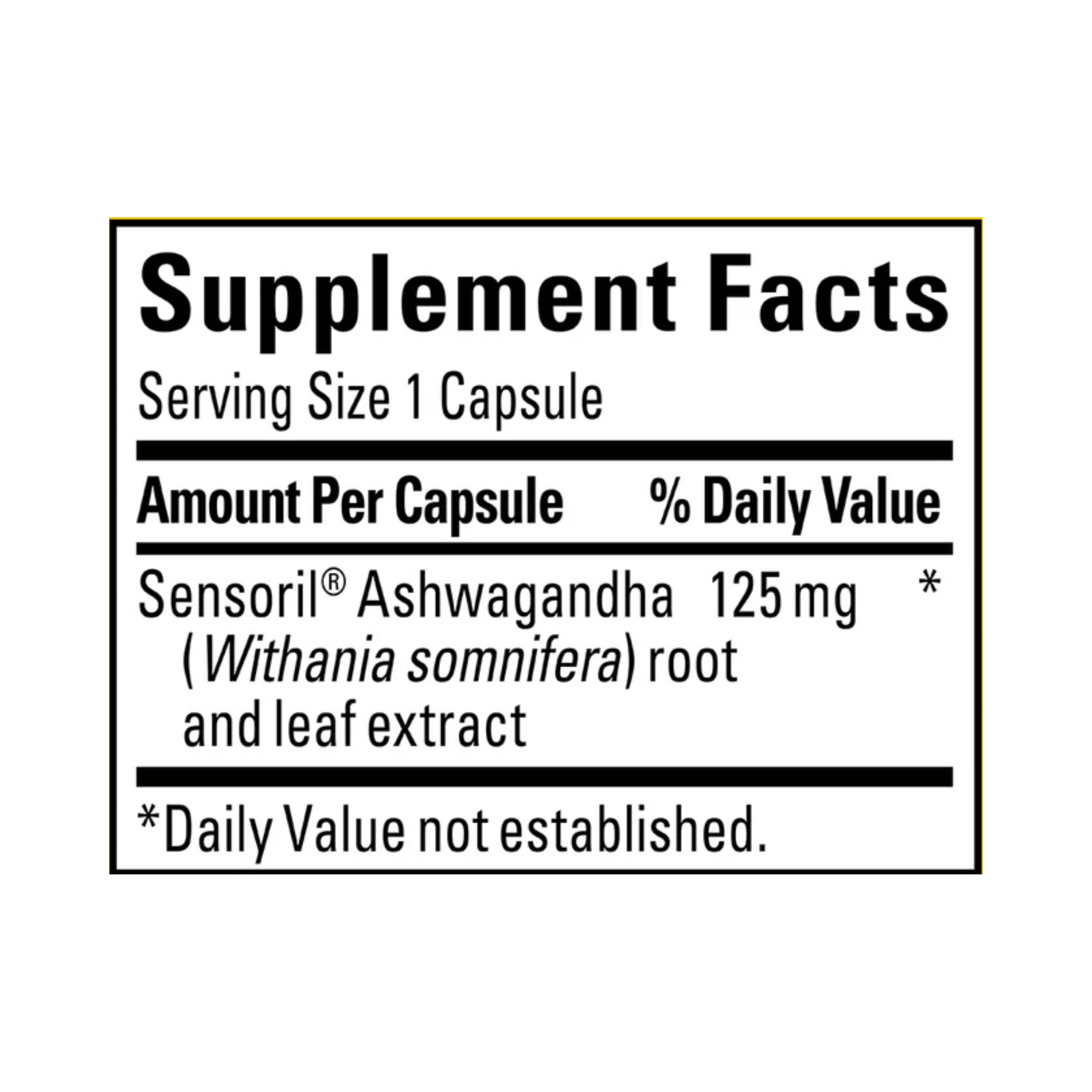 Nature Made, Ashwagandha, 60 Capsules supplement facts label showing ingredients, vitamins, minerals, and serving information