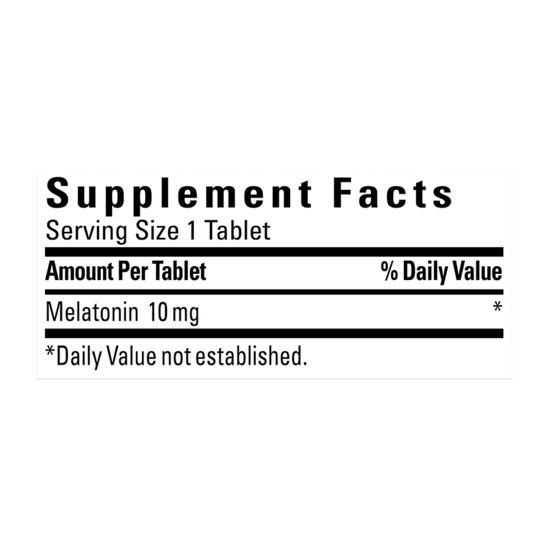 Nature Made, Melatonin, 10 mg Fast Dissolve, 45 Tablets supplement facts label showing ingredients, vitamins, minerals, and serving information