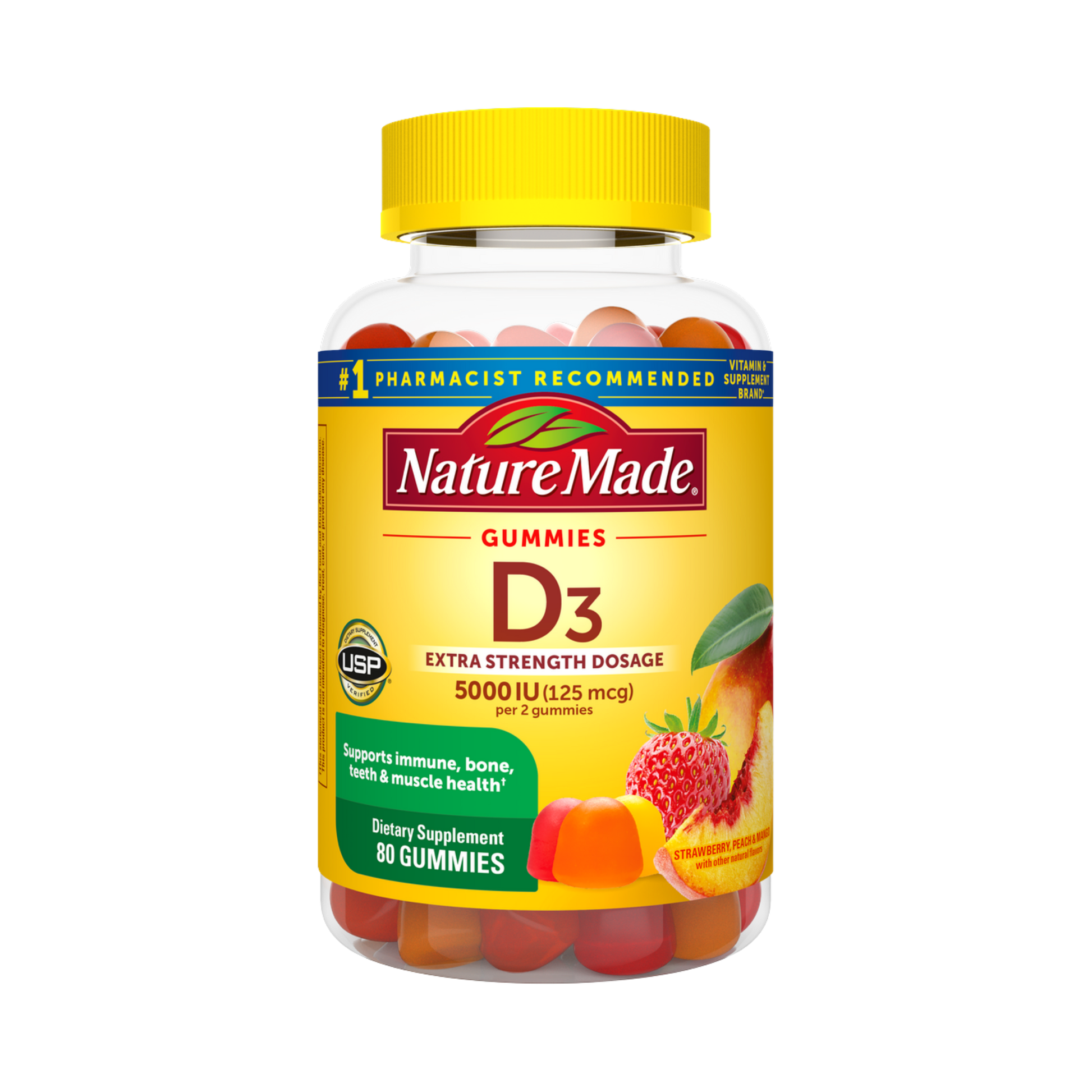 Nature Made, Vitamin D3, 5000 IU, 80 Gummies front packaging view