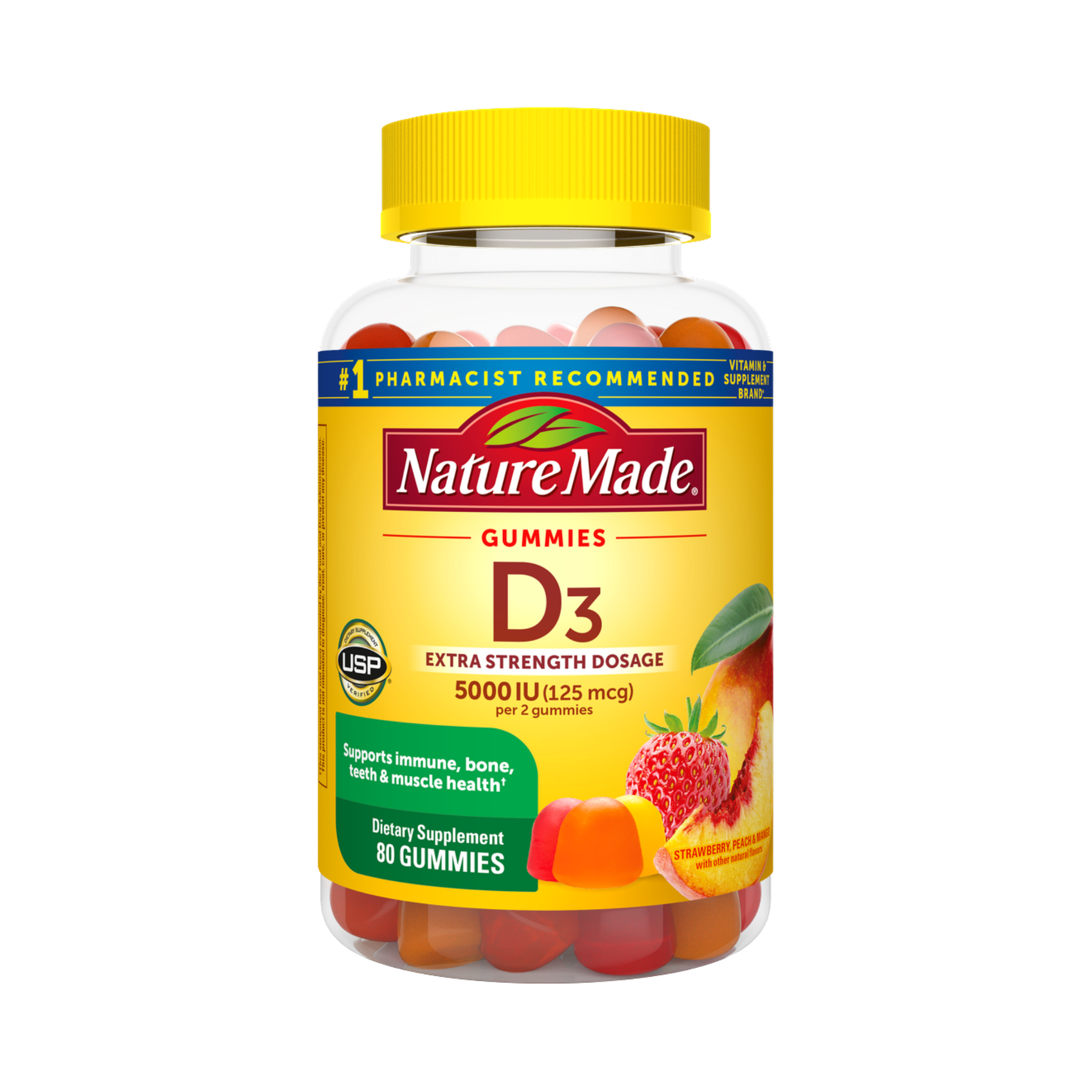 Nature Made, Vitamin D3, 5000 IU, 80 Gummies front packaging view