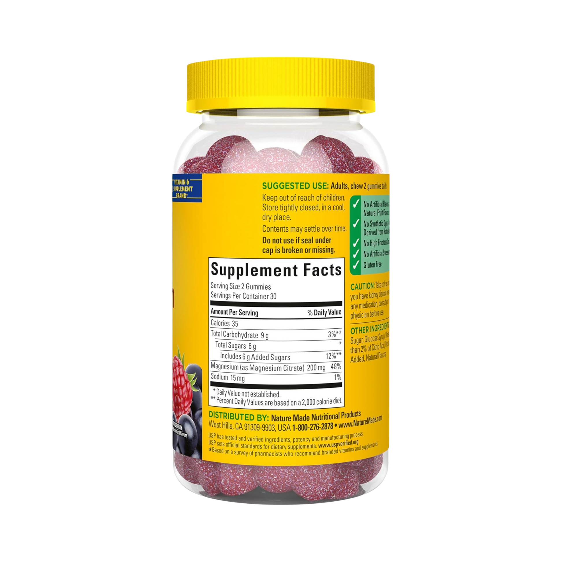 Nature Made, High Absorption Magnesium Citrate, 200 mg, 60 Gummies back packaging view