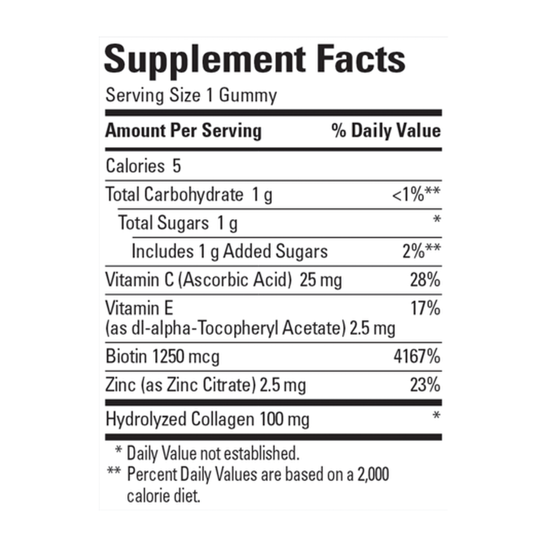 Nature Made, Collagen, 60 Gummies supplement facts label showing ingredients, vitamins, minerals, and serving information